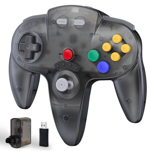 Image of KIWITATA Wireless N64 Controller for Switch Games, 2.4GHZ N64 Wireless Remote Joystick Game Controller Compatible with N64 Console, Switch 1 /2, Windows PC & Mac Clear Gray