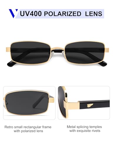 Image of VANLINKER Retro Rectangle Polarized Sunglasses for Women Men Small 90s Vintage Trendy Slim Narrow Rectangular Frame VL9684