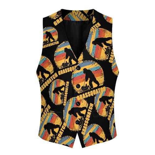 Lawn-Mowing Grassquatch Bigfoot Men's Suit Vests Business Formal Dress V-Neck Waistcoat Tops with 2 Pockets4