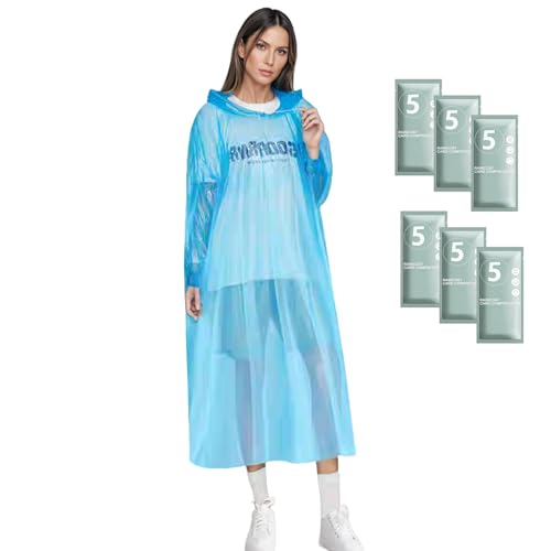 flintronic Pack de 6 Poncho Impermeable Mujer y Hombre, Desechables Chubasquero Paquete familiar para Viajes, Picnic, Deportes, Senderismo Ciclismo y Festival, Azul
