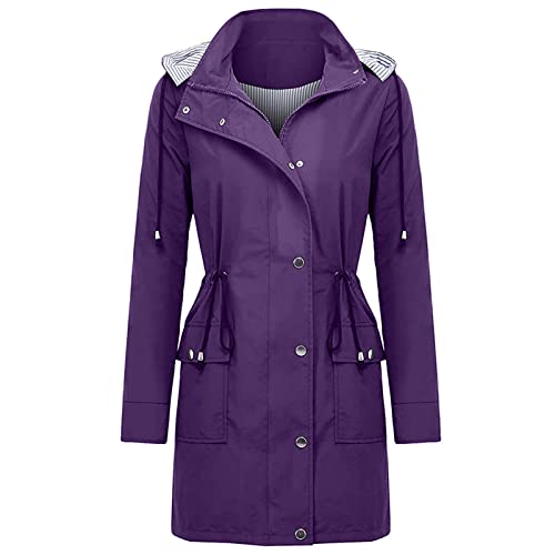Zefotim Rain Jackets For Women Waterproof,Women's Long-Sleeved Detachable Hood Windbreaker Women's Plus Size Jacket Coat Waterproof Rain Jacket For Women Womens Rain Coats With Hood Purple #TOP26