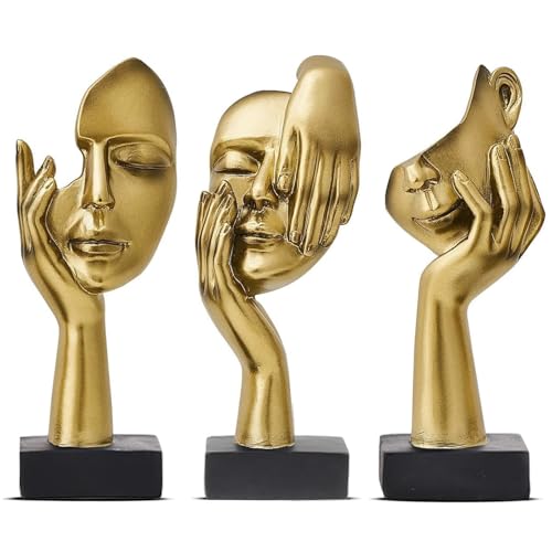 Irayin 3 Pcs Thinker Statue, Modern Home Resin Sculptures, Abstract Art Ornaments Modern Home Decor, Collectible Figurines for Living Room, Office, Bookshelf, Desktop(Gold) Irayin 3 Pcs Thinker Statue, Modern Home Resin Sculptures, Abstract Art Ornaments Modern Home Decor, Collectible Figurines for Living Room, Office, Bookshelf, Desktop(Gold)