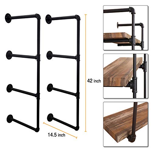 Jolitac Industrial Pipe Shelf Home Storage Hung Bracket, Wall Mount Black Retro Iron Pipe Floating Shelves Rack, DIY Shelving Bracket Supports for Bookshelf & Bookcase (3Tier x2, No Planks) - Thumbnail 4