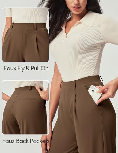 Image of IUGA Dress Pants Women Stretchy Wide Leg Work Pants Business Casual Outfits | Teacher Outfits for Women, Work Clothes, Trousers, Slacks, High Waisted, Pull on, Comfy, Office, Travel, Interview