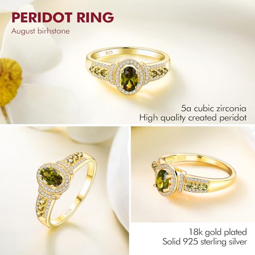 DAYBYDAY Birthstone Rings for Women 925 Sterling Silver/Yellow Gold Plated Gemstome Oval Engagement Promise Rings Size 6-104
