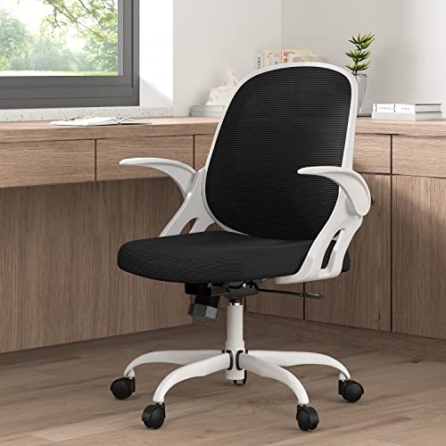 Home Office Chair Work Desk Chair Comfort Ergonomic Swivel Computer Chair, Breathable Mesh Desk Chair, Lumbar Support Task Chair with Wheels and Flip-up Arms and Adjustable Height
