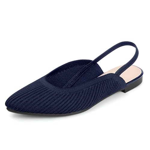 MUSSHOE Women's Blue Mesh Slingback Flats - Pointed Toe, Peep Toe, Slip On, Flat Heel, Casual Office Shoes