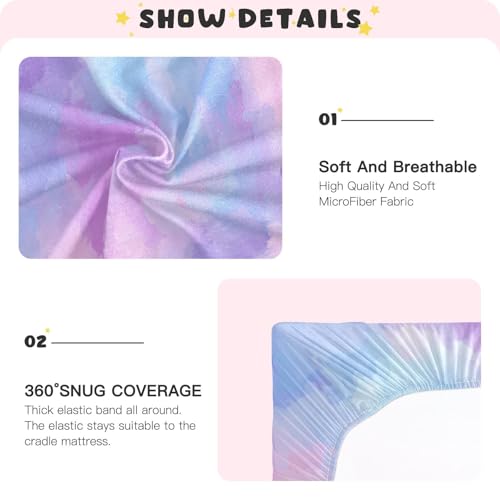 Image of Crib Sheet Breathable Soft Crib Mattress Sheet for Baby Toddler Boys Girls Fitted Crib Sheet Fit Standard Crib Mattress 52 x 28 Inch Pink Purple Blue Gradient