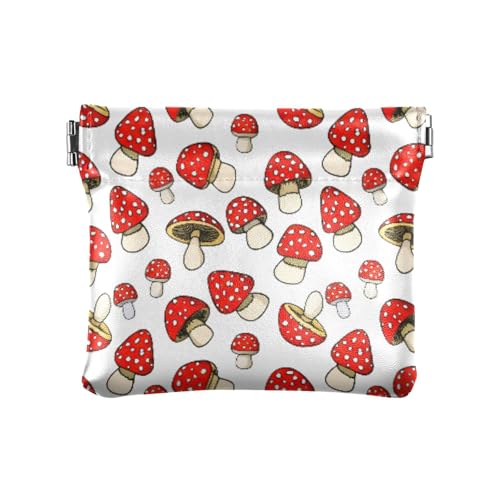 Cartoon Red Mushrooms Coin Purse Leather Pouch Change Purse, Squeeze Coin Pouch for Cards, Keys & Lipsticks, Unisex