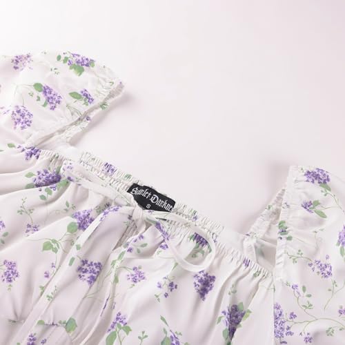 Image of Scarlet Darkness Women's Floral Corset Dress with Split 2026 Summer Spring Square Neck Midi Milkmaid Dresses White Purple Bouquet-Floral L