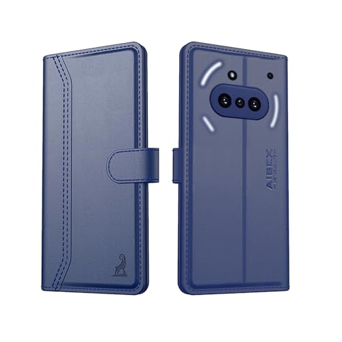 Image of AIBEX Nothing Phone 3(a) Flip Cover Leather Finish with Magnatic Closure | Inside TPU with Card Pockets | Wallet Stand | Complete Protection Flip Case - Blue