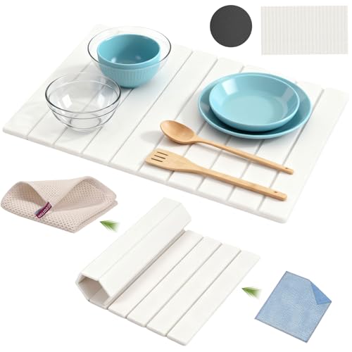 FlowCrest Large Stone Dish Drying Mat for Kitchen Counter,Absorbent Stone