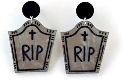 Halloween Gravestone Earrings, Spooky Style RIP Headstone Earrings