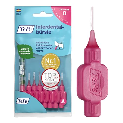 TePe Interdentalbürste Pink ISO-Größe 0 (0,4 mm) / Für eine einfache und gründliche Reinigung der Zahnzwischenräume / 1 x 8 Interdentalbürsten