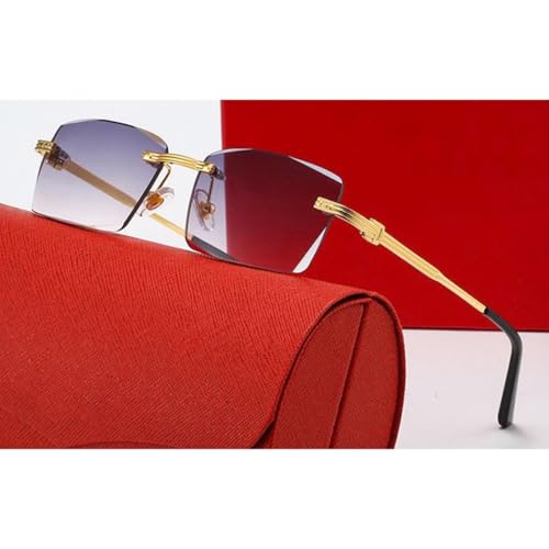 Luxury Rimless Unisex Square Trendy Retro 90's Fashion Stylish Hip Hop Purple Gradient Tint Lens Gold Wire Frame Sun Glasses Frameless Rectangle Summer Shades Sunglasses For Men And Women2