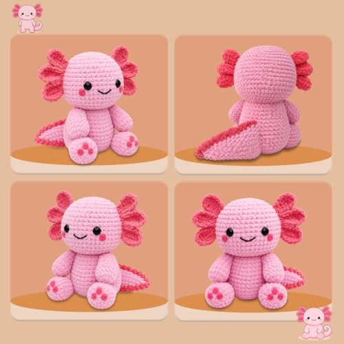 Image of CODGP Crochet Kit for Beginners, 11-Inch Axolotl Crochet Kit for Adults | Crochet Starter Kit Gift, Animal Amigurumi Kit, Durable Chenille Yarn, Full Supplies, Step-by-Step Videos, for Crochet Lovers