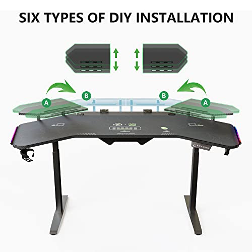 Jwx Standing Gaming Desk With Aluminum Alloy Led Lights, 72'' Wing Shaped Large Studio Music Desk With Slot Design Shelves, For Live Streamer, Social Media Influencer & Music Recording #TOP7