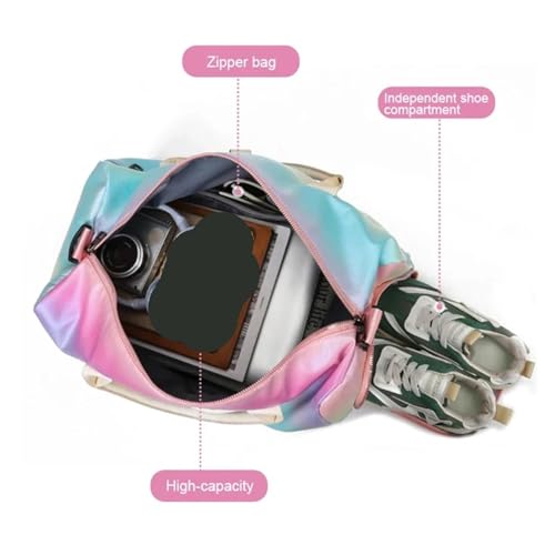 Waterproof Oxford Travel Duffel Bag With Shoe Compartment Lightweight, Durable Versatile For Gym, Yoga(Pink)4