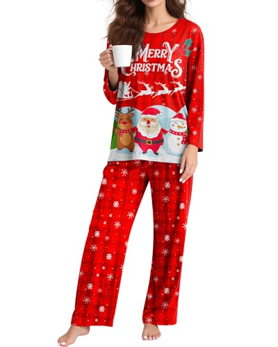 Image of 2 Piece Womens Pajama Sets Long Sleeve Sleepwear with Pants Soft Crewneck Loungewear Ladies Pj Set