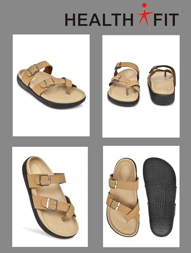 Image of HEALTH FIT Extra Soft Premium Classic Cushion Sliders /with Adjustable Buckle Strap & Light Weight Anti-SkidWaterproof Luxurious Slippers for Men's HF119