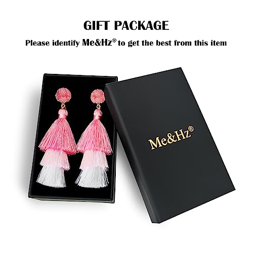 Big Light Pink Earrings for Women Dangling Pale Pink Ombre Tassel Dangle Earrings for Female Fun Statement Boho Chunky Drop Earrings for Prom Formal Wedding Stainless Steel Studs - Thumbnail 7