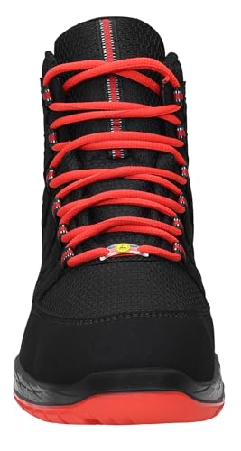 ELTEN Sicherheitsschuhe MADDOX black-red Mid ESD S3, Herren, Textil, Stahlkappe, leicht, sportlich, Schwarz/Rot, Größe: 43