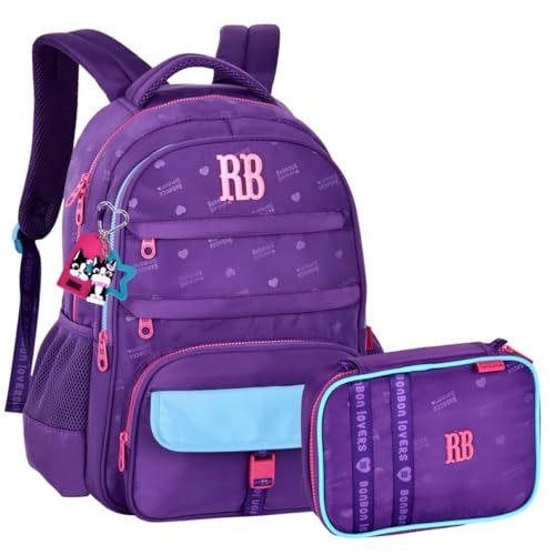 Rebecca Bonbon Mochila de Costas Escolar com Estojo para 36 Canetas, Compartimento para Notebook, Alças Acolchoadas, Material Reforçado, P/Meninas Infantil (Roxo)