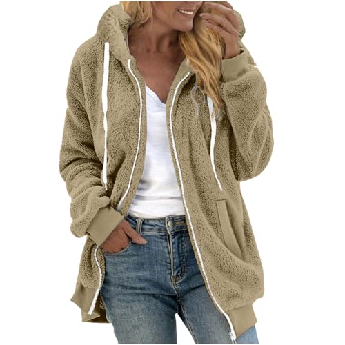 Dyhxuan Chaqueta de forro polar para mujer con capucha, chaqueta de forro polar con capucha, chaqueta cálida de invierno, tallas grandes, chaqueta de felpa con cremallera, chaqueta de peluche, suave