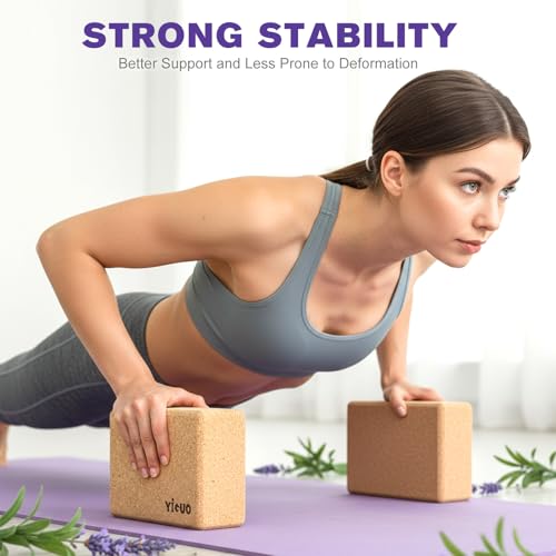 YIGUO Cork Yoga Blocks 2 Pack, Natural Cork Yoga Blocks, High Density with Non-Slip Surface, Eco-Friendly Yoga Accessories for Yoga, Pilates, Stretching, Home Gym, 9"x6"x3" - Image 5