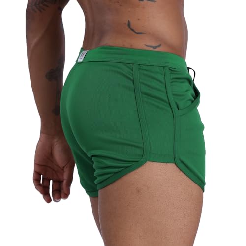 Rexcyril Men's Running Workout Bodybuilding Gym Shorts Athletic Sports Casual Short Pants, Large, Green2