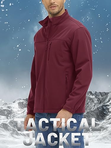 Tacvasen Men's Tactical Jackets Stand Collar Windproof Military Jacket Fleece Lined, Wine Red, S #TOP1
