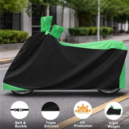 Image of Auto Hub Bike Cover Compatible with Bajaj Dominar 400 with Mirror Pocket, Dustproof, Heat Resistant, Triple Stitched, Dominar 400 Bike Cover- Black, Green