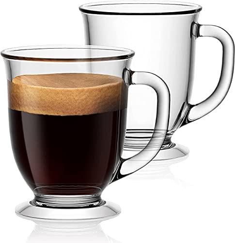 Image of 450 ML Glass Coffee Mug Set, with Convenient Handle, Tea Glasses for Hot /Cold Beverages, Thermal Shock Resistant, Tempered Glass, Mugs for Cappuccino Pack of 2 (PN - 04, 2 Count (Pack of 1))