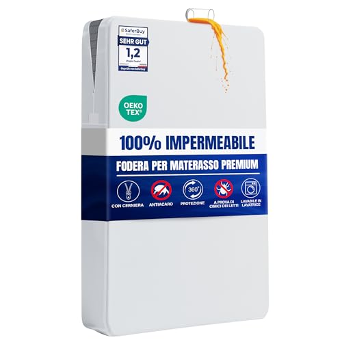 Coprimaterasso Utopia Bedding 160 x 190 x 30 cm impermeabile con cerniera, certificato Oeko-TEX, coprimaterasso