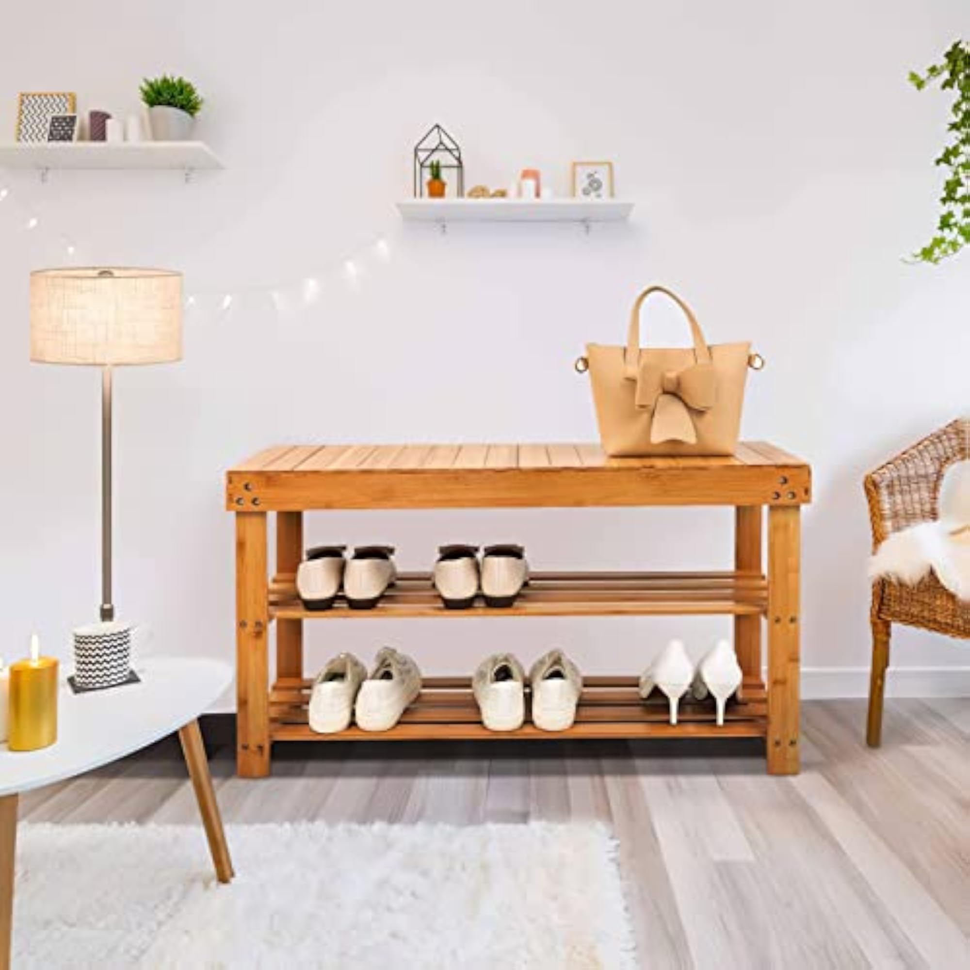 Bamboo 2-Tier Stackable Shoe Shelf, Holds Up to 220 lbs
