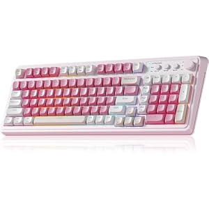 AULA S99 Gaming Keyboard, Wireless Computer Keyboards, Tri-Mode Bluetooth/2.4GHz/USB-C Custom Creamy Keyboard with Number Pad, RGB Backlit Media Knob Cute Programmable Keyboard for PC Gamer (Pink)