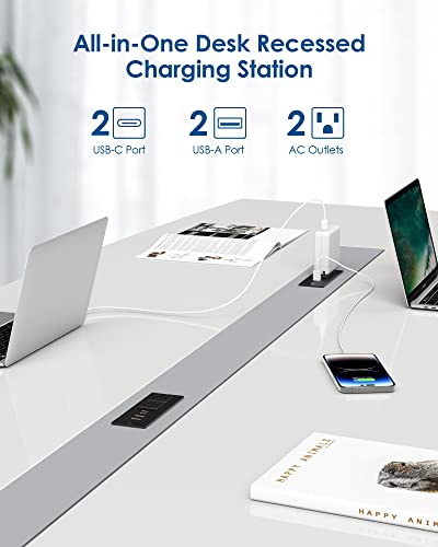 30W USB C Recessed Power Strip,Flat Plug Power Strip,2 Outlets 4 USB Ports,Furniture Flush Mount Desk Outlet,Recessed Outlet for Side Table/Sofa Table,10ft Cord(Black) - Thumbnail 3