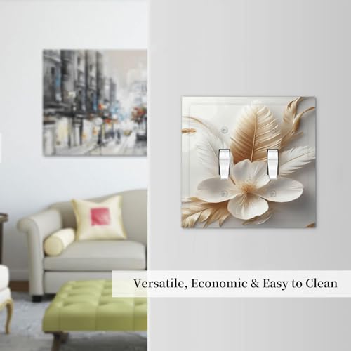 Placa de interruptor doble con diseño de flores y plumas blancas para pared de salón 8