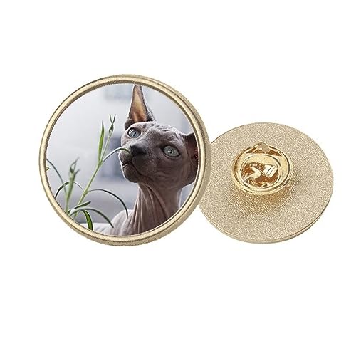 Broche ronde chat gris en métal doré, taille M pour vêtement