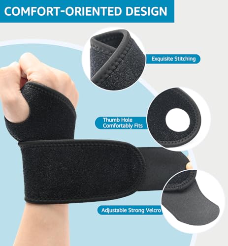 HiRui 2 Pack Wrist Brace Wrist Wraps for Carpal Tunnel Arthritis Tendonitis Sprains Pain Relief, Wrist Compression Straps for Workout Sports, Day & Night Support Adjustable Fits All (Black) - Thumbnail 4