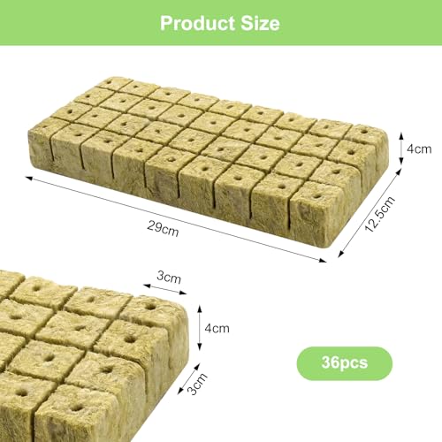36 Stück Steinwolle Anzucht Würfel,Steinwolle Grow Cube Set,Anzuchtwürfel,Anzucht Anzuchtmatte für hydroponischen Anbau Bodenlos Anbau Rockwool Cube,Gemüse stecklinge anzucht Kolonisation 3 * 3 * 4cm