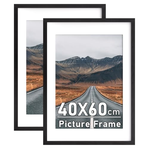 Lot de 2 cadres photo de 60 x 40 cm avec passe-partout A3 - Noir - 40 x 60 cm - Cadre photo avec façade en plexiglas sûr - Montage mural