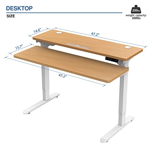 Ergomore Dual Motor Electric Standing Desk - 47 Inch Height Adjustable Desk With 2 Tiers, 4 Memory Presets, And Usb Ports For Home And Office (Maple) #TOP2