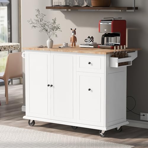 Kitchen-Island-with-Drop-Leaf-Storage-Rack-539-Width-Rolling-Kitchen-Cart-on-Wheels-WInternal-Storage-Rack-and-3-Tier-Pull-Out-CabinetSpice-Rack-for-Dining-RoomHome-BarWhite Kitchen Island with Drop Leaf Storage Rack 539 Width Rolling Kitchen Cart on Wheels WInternal Storage Rack and 3 Tier Pull Out CabinetSpice Rack for Dining RoomHome BarWhite
