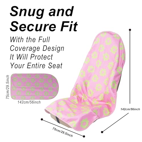 Image of Car Seat Cover Protector Front Seats,for Gym Workout,Running,Swimming,Beach and Hiking,Waterproof Sweat Towel Bucket Seat Covers for Cars SUV Trucks (Flower and Pink, 1Pcs)