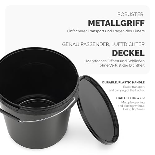 Garronda Eimer mit Deckel 20 L für die Lagerung von Lebensmittel- und Chemischen Produkten 1 Stück Schwarz GD-0104