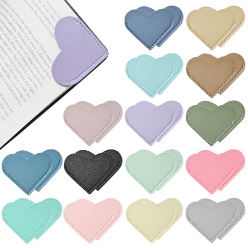 Yuwiiuuo 30 Pcs Leather Heart Bookmarks for Women Cute Book Marks for Reading Ideal Gift for Home Office School Reading Supplies(15 Colors)