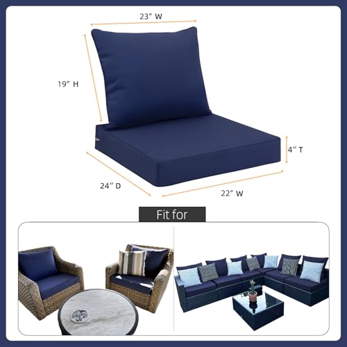 Image of Favoyard Outdoor Patio Seat Cushions Set, 22 x 24 Inch, Waterproof, Blue