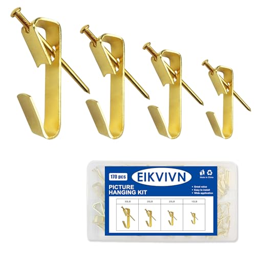 Image of 170Pcs Picture Hangers, Eikvivn Picture Hanging Kit Holds 10-50lbs, Picture Hooks with Nails, On Dry Wall, Wooden Wall