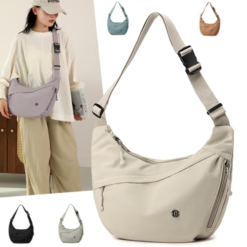 Nylon Crescent Cross body Bag for Women, Casual Medium Lightweight Shoulder Tote Handbag Travel Purse with Adjustable Strap2